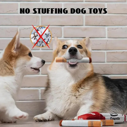 Interactive Squeaky Cigarette Plush Dog Toy Set