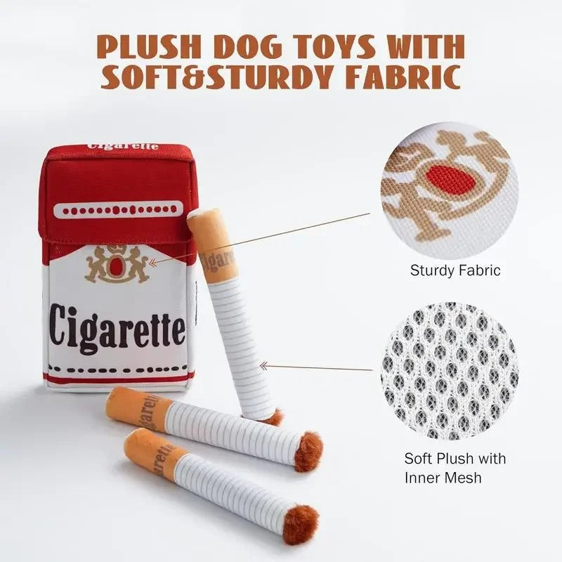 Interactive Squeaky Cigarette Plush Dog Toy Set