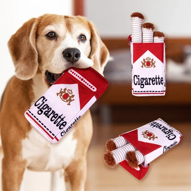 Interactive Squeaky Cigarette Plush Dog Toy Set