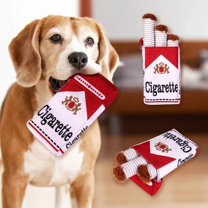 Interactive Squeaky Cigarette Plush Dog Toy Set
