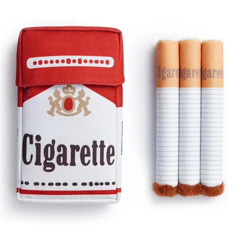 Interactive Squeaky Cigarette Plush Dog Toy Set