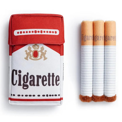 Interactive Squeaky Cigarette Plush Dog Toy Set